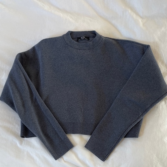 Bershka Cropped Crew Neck Sweater Blue - Picture 2 of 2